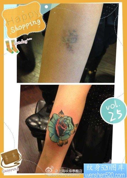 手臂时尚流行的欧美风格玫瑰花纹身图片