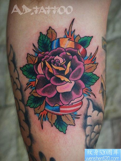 漂亮精美的彩色玫瑰花纹身图片