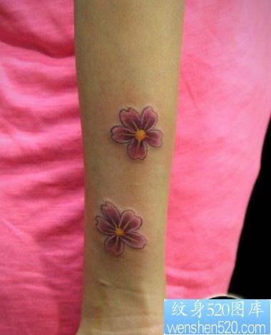 女孩子手臂小巧唯美的樱花纹身图片