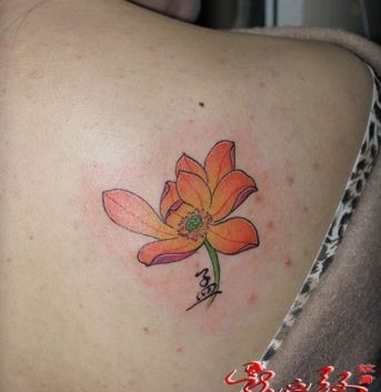 一张肩背彩色莲花纹身图片