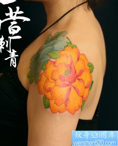 女人喜欢的彩色牡丹花纹身图片