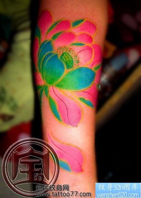 一张华丽的彩色莲花纹身图片