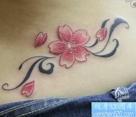 花草纹身图片：彩色樱花藤蔓纹身图案