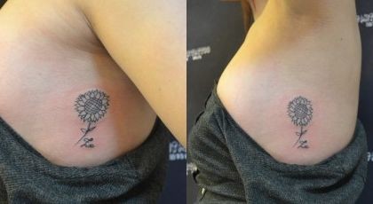 向日葵纹身图片：侧腰向日葵纹身图案