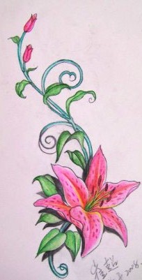 花卉纹身图片：彩色百合花纹身图案