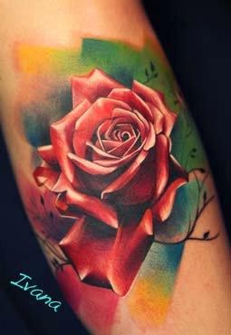 纹身520图库：彩色逼真的玫瑰花纹身图片