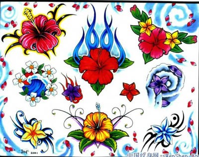 流行美女们最爱的花卉纹身图片图案