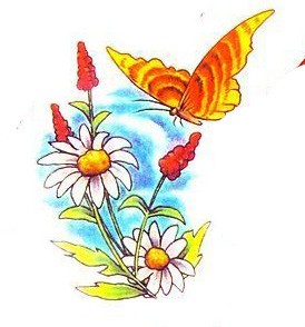 蝶恋花蝴蝶花卉纹身图片图案