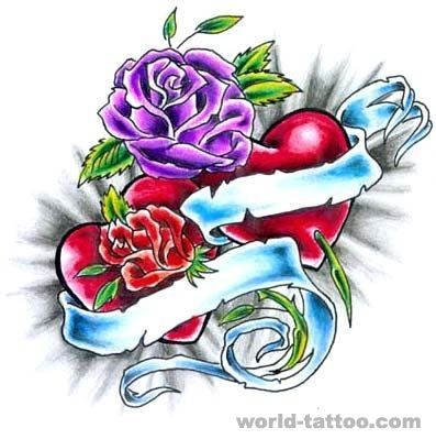 玫瑰爱心纹身图片图案