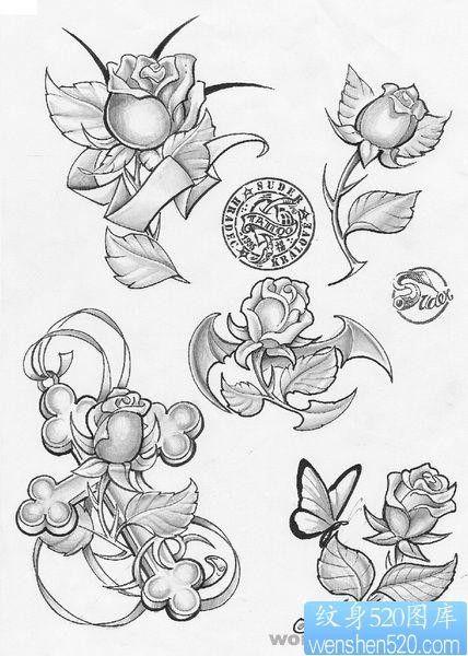 玫瑰纹身图片：素描玫瑰纹身图片图案