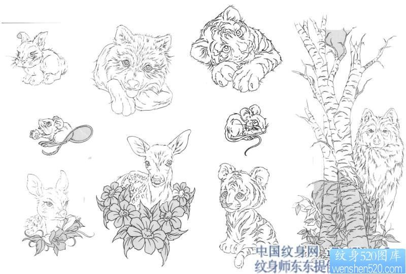 动物纹身图片：老虎兔子老鼠纹身图片图案