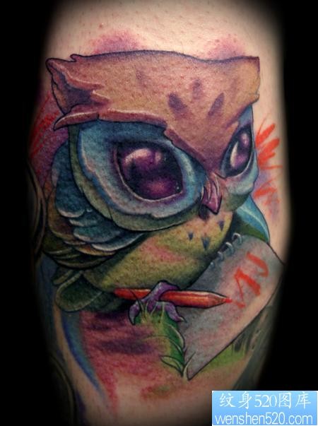 专业纹身介绍一张彩色猫头鹰纹身图片