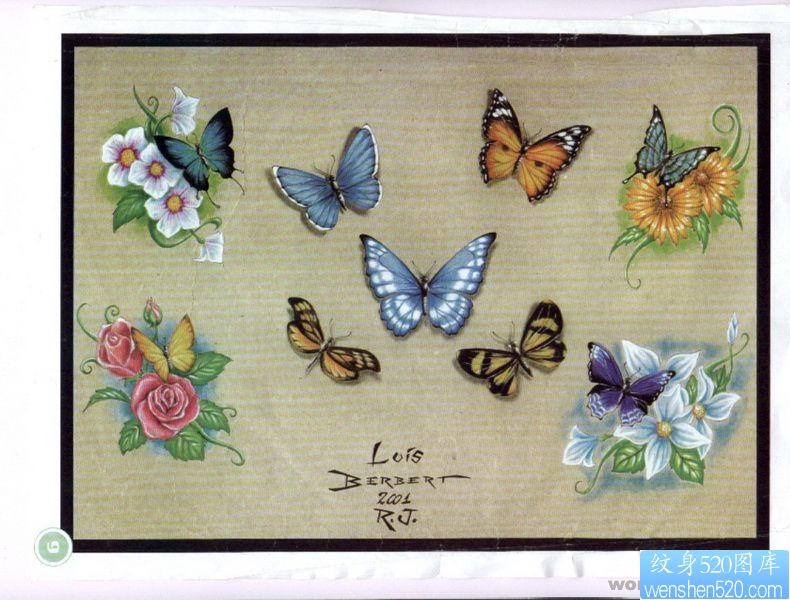 蝴蝶纹身图片：蝴蝶花纹身图片图案