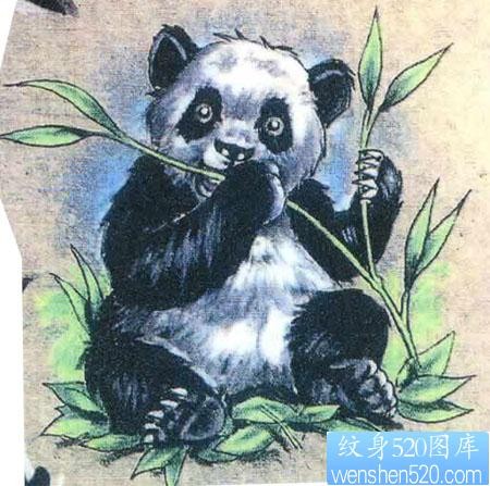 国宝熊猫吃竹子可爱的纹身图片图案（tattoo)