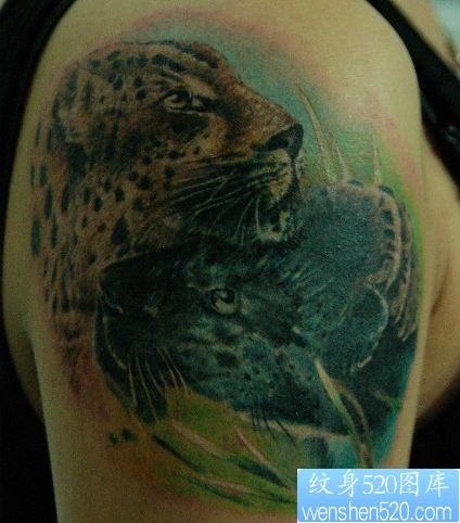 手臂帅气的豹子纹身图片