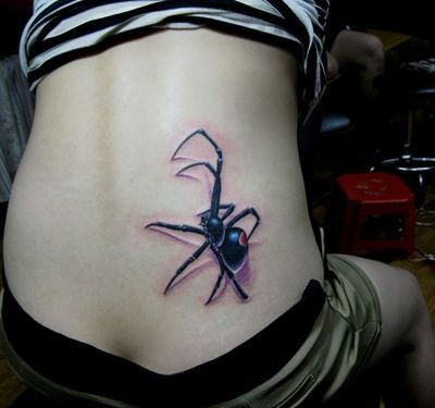 美女腰部一张彩色蜘蛛纹身图片