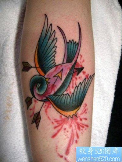 手臂一张欧美风格受伤的燕子纹身图片