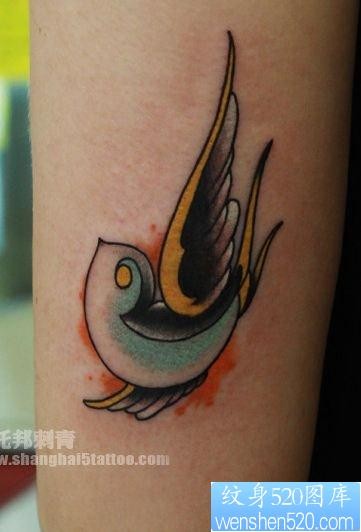女人手臂一张彩色小燕子纹身图片