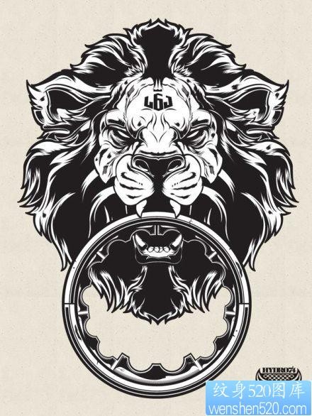 一张超酷的图腾狮子纹身图片