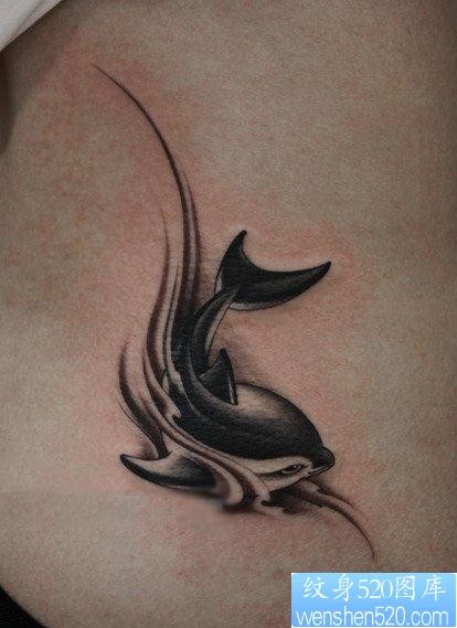 美女腰部可爱的小海豚纹身图片