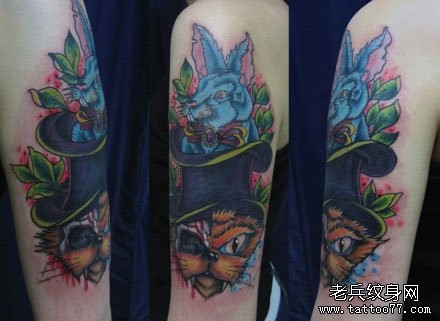 手臂最新最流行的猫咪与兔子纹身图片