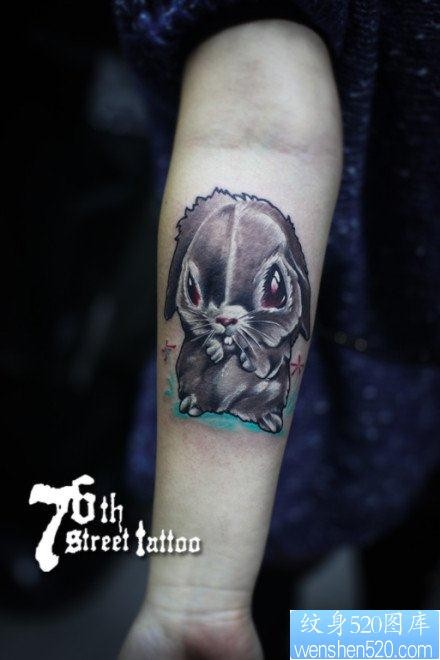 女人手臂流行可爱的兔子纹身图片