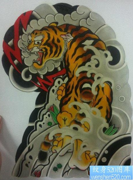 经典霸气的传统半甲老虎纹身图片