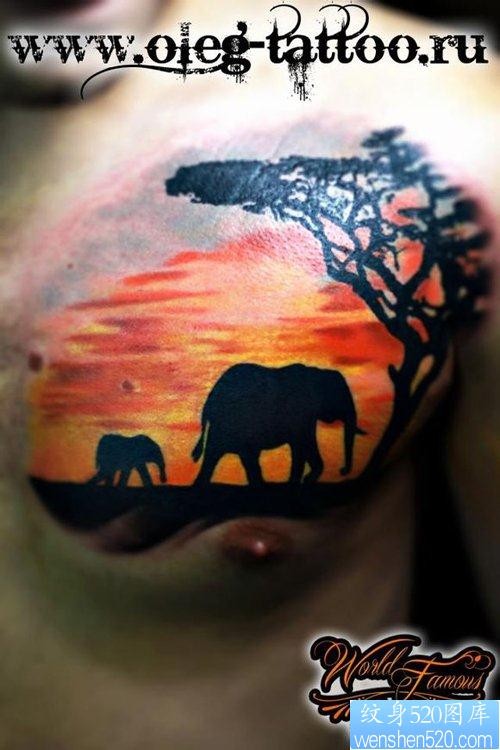 男生胸部超酷的大象纹身图片