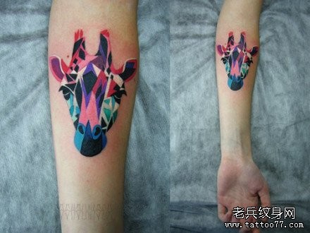 女人手臂一张长颈鹿纹身图片