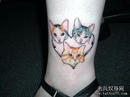 女人腿部小巧可爱的猫咪纹身图片