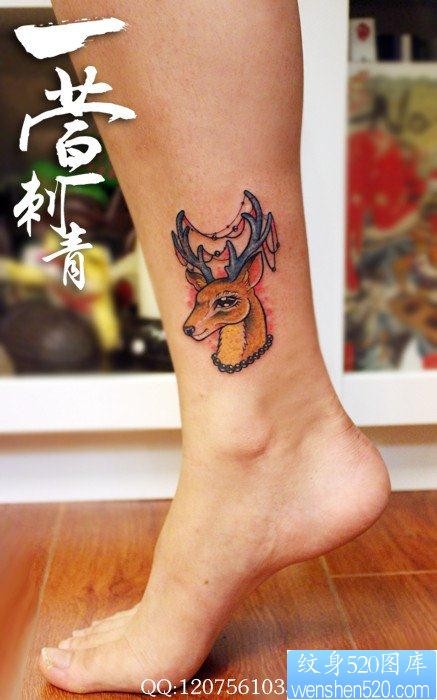 女人腿部小巧经典的小鹿纹身图片