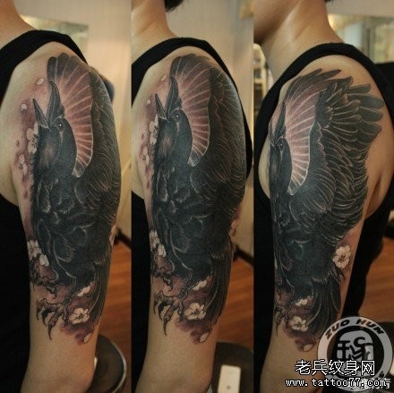 男性手臂一张很酷的乌鸦纹身图片