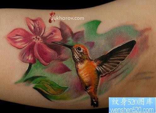 手臂内侧一张前卫好看的蜂鸟纹身图片