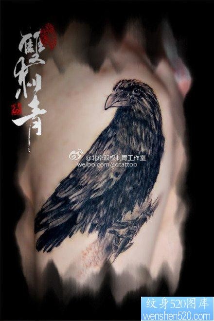手臂经典很酷的乌鸦纹身图片