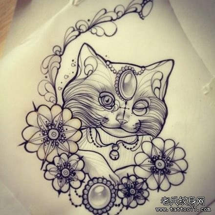 可爱流行的一张猫咪纹身手稿