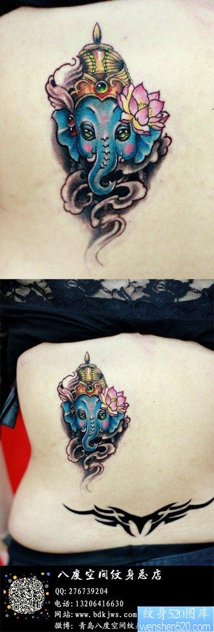 女人后背可爱前卫的小象纹身图片