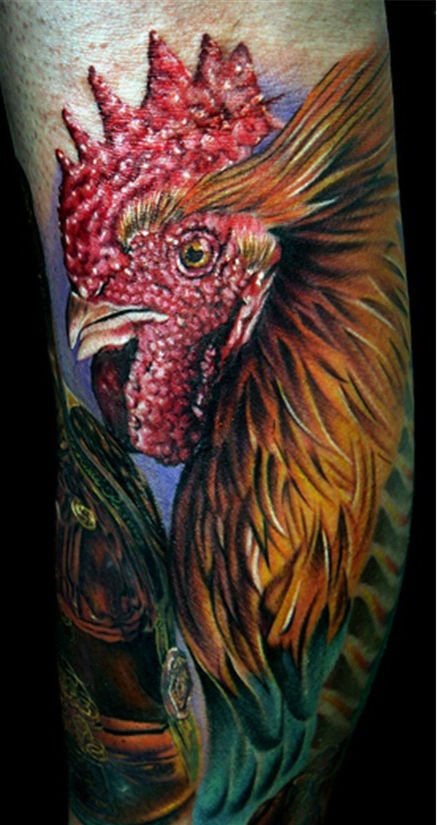 一款超逼真的公鸡纹身作品