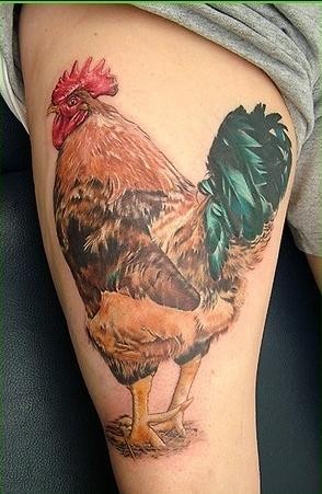 一款超逼真的公鸡纹身作品