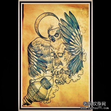 流行很帅的一张猫头鹰纹身图片