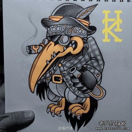邪恶很酷的一张乌鸦纹身手稿