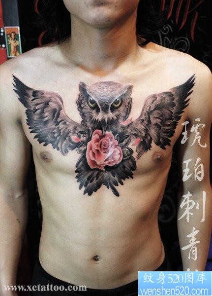 男生前胸很帅超酷的猫头鹰纹身图片
