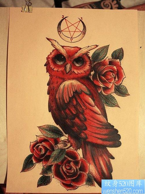 很酷流行的一张猫头鹰纹身图片