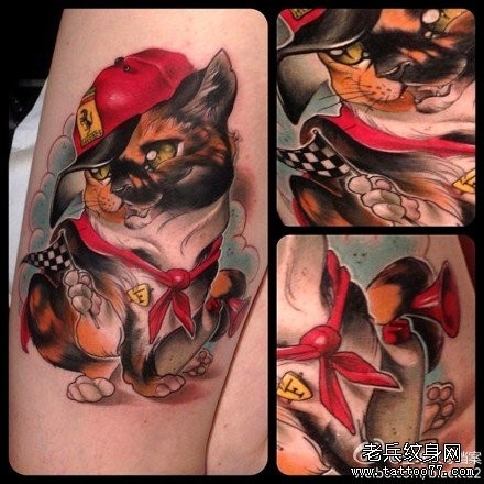 流行很帅的一张欧美猫咪纹身图片