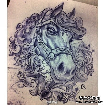 超帅很酷的一张马纹身手稿