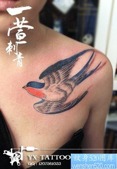 女人胸前漂亮前卫的小燕子纹身图片