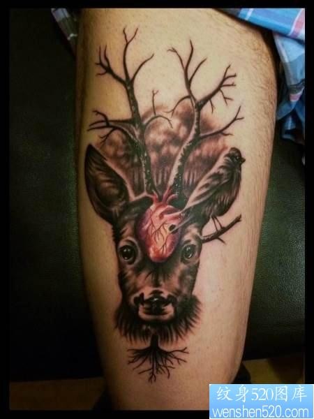 推荐一个小鹿心脏纹身图案