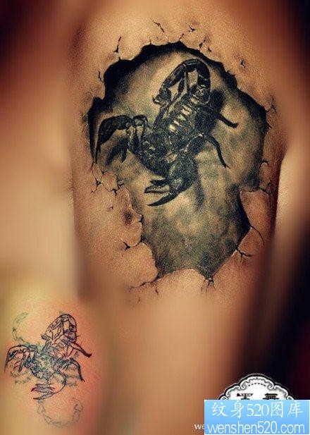 手臂经典很酷的写实蝎子纹身图片