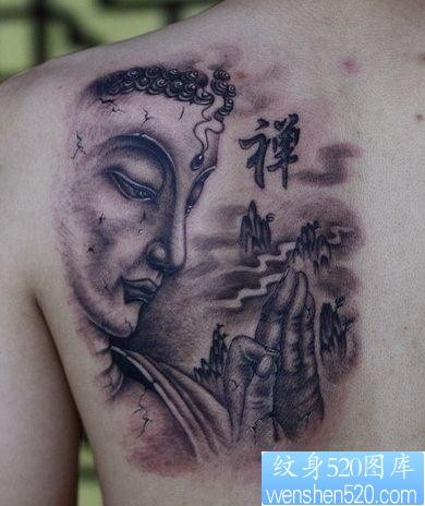 背部一张经典的佛头纹身图片