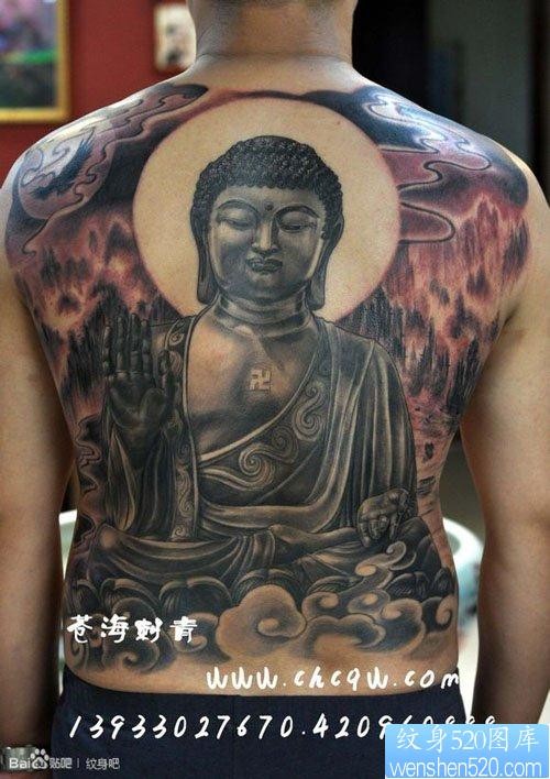 男性背部超酷的满背如来佛祖纹身图片
