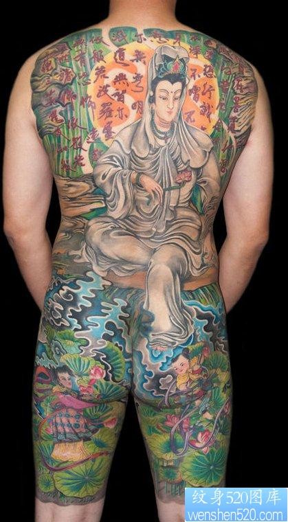 中国风-男生背部满背观音纹身图片